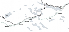 Kart over "bispevegen" over Hardangervidda