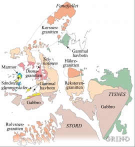 Geologisk kart over granitt-gabbroområdet i Austevoll og tilgrensande kommunar