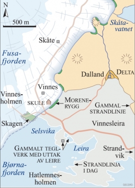 Kart over Vinnesområdet for 11700 år sidan