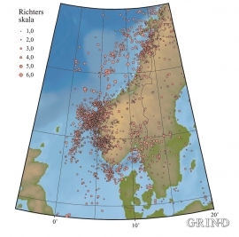 Jordskjelv registrert i det sørlege Skandinavia. 