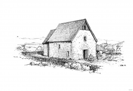 The church at Moster, as drawn by Johan Meyer in 1897.