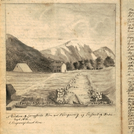 Nils Hertzberg’s prospectus from 1825 of “Ålmerket” and the site of the long ship shed.