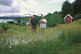 Anne and Reidar Skorpen during the hay harvest. 