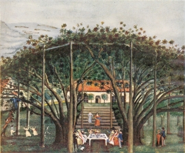 Watercolour of fruit orchard and vicarage in Ullensvang