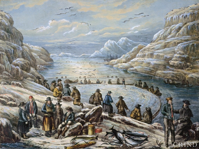Landnotfiske ved Tælavåg i Sund